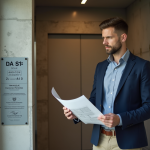 Architecte homme dans un lobby moderne avec plans et panneaux