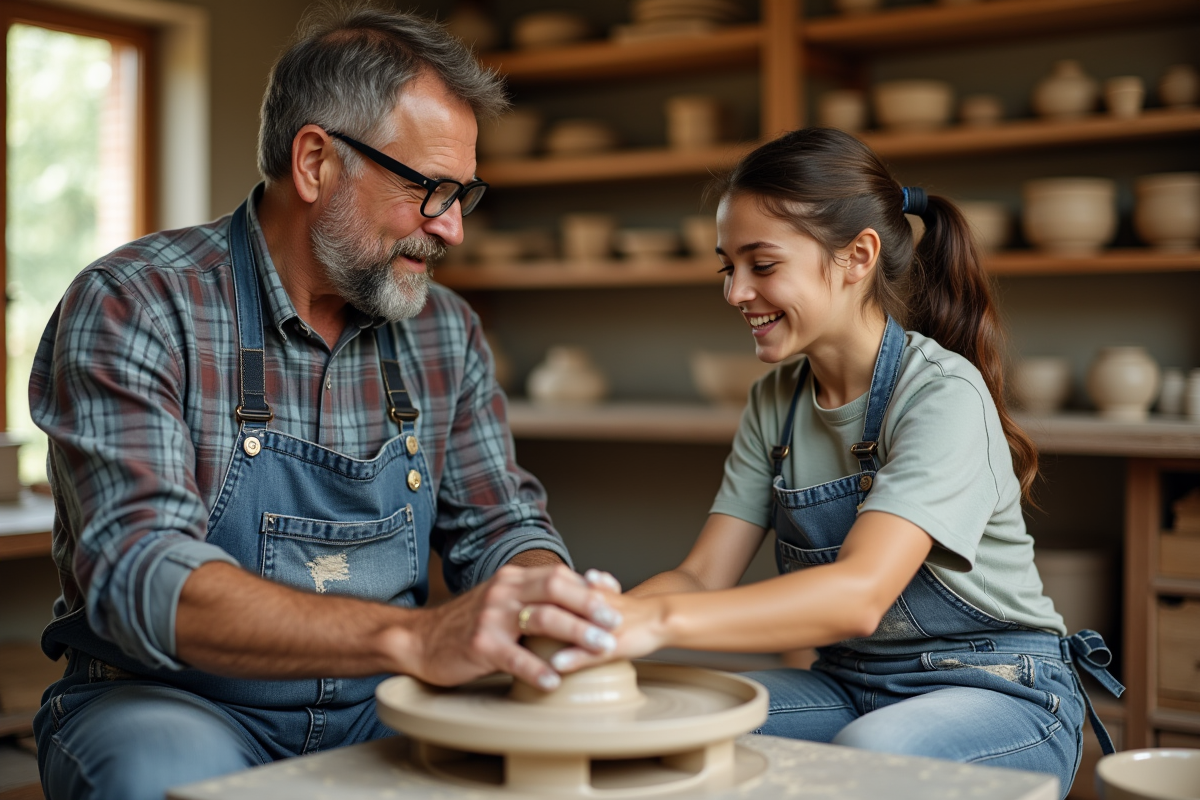 Adolescent et adulte façonnant de l