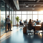 Bureau moderne avec espaces flexibles et lumière naturelle