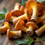 Champignons de chanterelle frais sur une table en bois