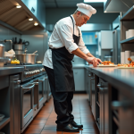 Chef professionnel en cuisine avec uniforme blanc