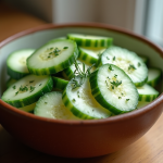 Concombres tranchés avec crème et herbes fraîches dans un bol