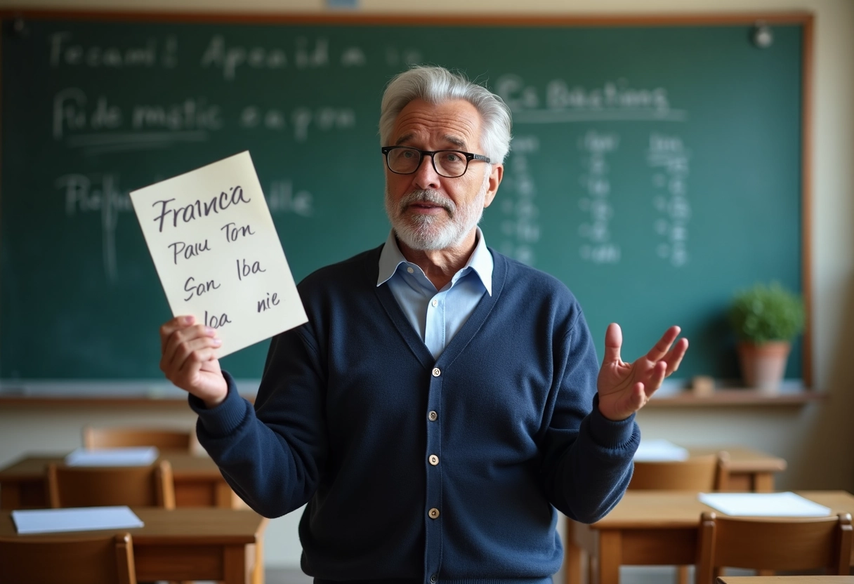 Homme âgé expliquant un puzzle de mots en classe