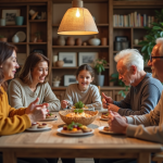 Famille multigenerational partageant un repas convivial