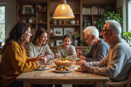 Famille multigenerational partageant un repas convivial