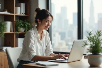 Femme travaillant à son bureau à domicile