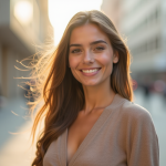 Femme confiante en extérieur avec lumière naturelle