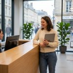 Femme souriante dans un espace coworking à Caen