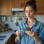 Femme examinant l'étiquette d'une glace aux amandes
