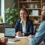 Jeune femme professionnelle présentant des idées en réunion