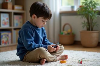 Garçon assis en pensée dans un salon moderne