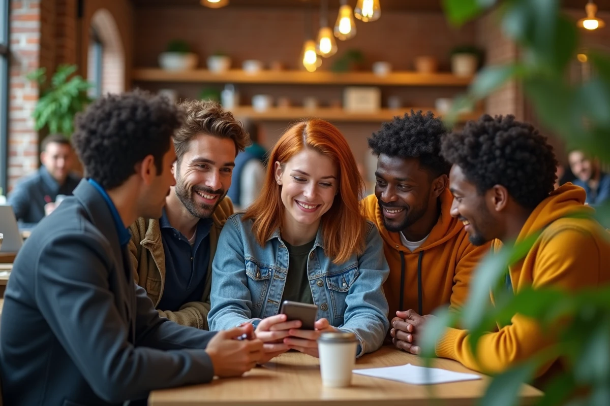 Groupe de jeunes adultes dans un café convivial