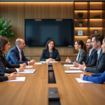 Groupe de professionnels en réunion dans un bureau moderne