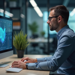 Homme de bureau en tenue casual surveillant un logiciel d'automatisation