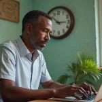 Homme caribbean au travail à domicile lors d'un appel vidéo