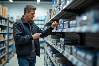 Homme examinant des balais d'essuie-glace modernes en magasin