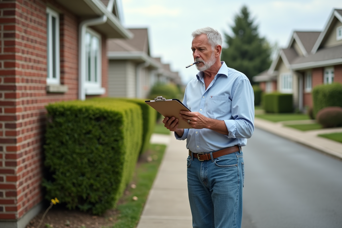 Homme vérifiant la façade d