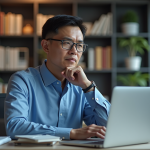 Homme d'âge moyen en tenue professionnelle dans un bureau moderne