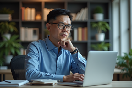 Homme d'âge moyen en tenue professionnelle dans un bureau moderne