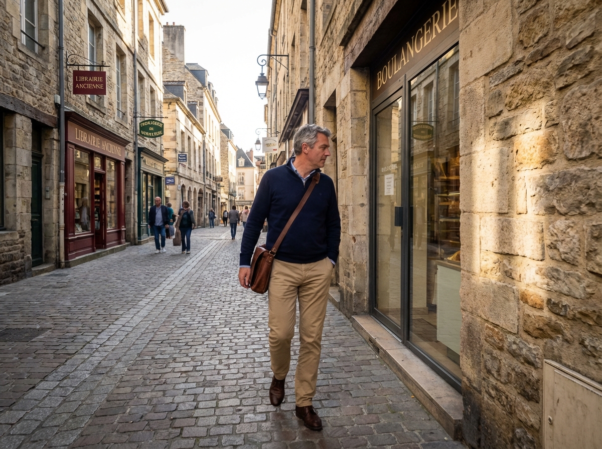 Homme marchant dans les rues de Caen