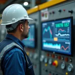 Ingénieur de procédés surveillant des données en temps réel sur un tableau de contrôle industriel BELMASS
