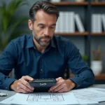 Ingénieur en bureau utilisant un calculateur Cat29
