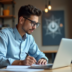 Étudiant en cybersécurité travaillant à son bureau