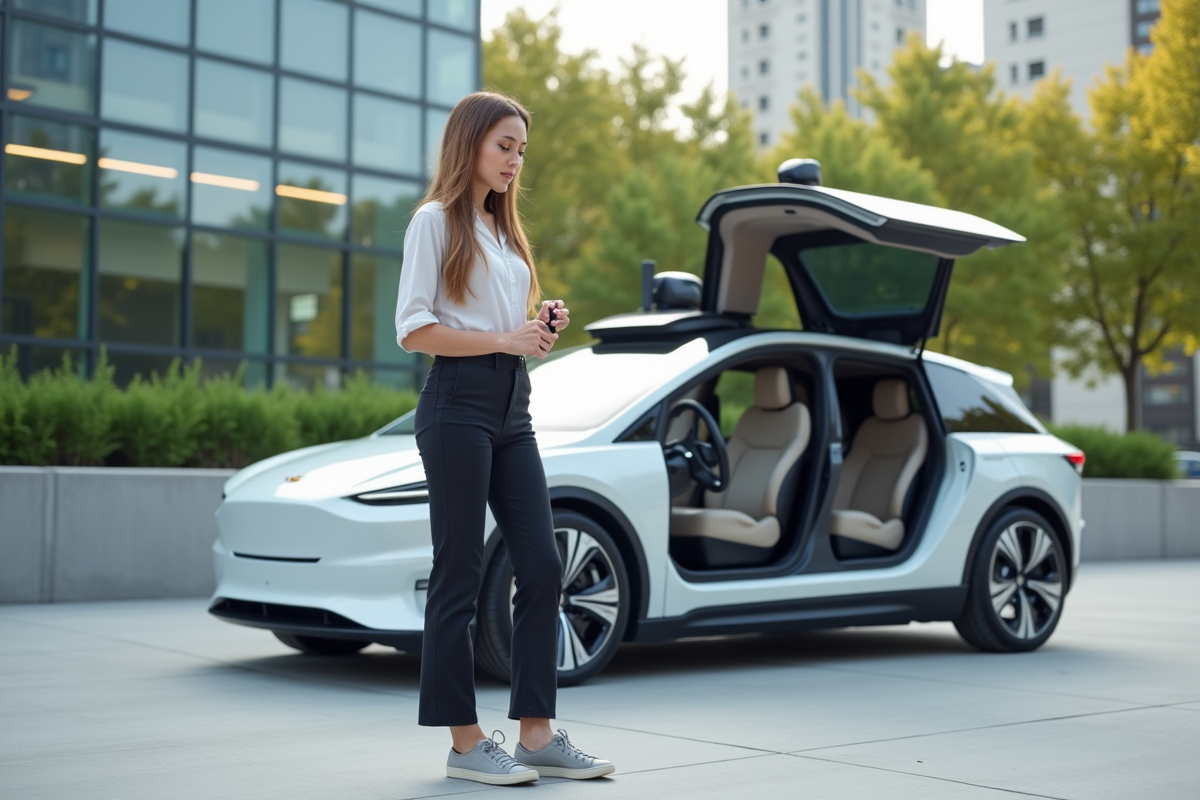 Jeune femme vérifiant sa smartwatch près d