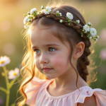 Jeune fille avec couronne de fleurs pour mariage d'été