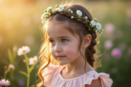 Jeune fille avec couronne de fleurs pour mariage d'été