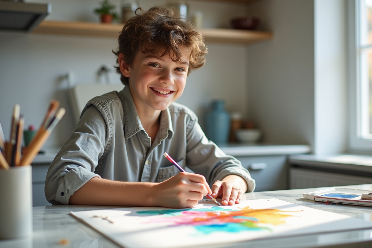 Adolescent souriant peint à l