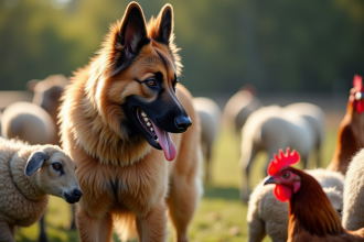 Chien Laekenois avec animaux de ferme en extérieur