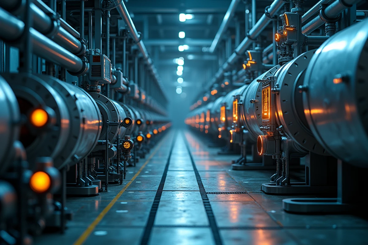 Ligne de production industrielle automatisée avec système de surveillance en temps réel et capteurs de procédés connectés