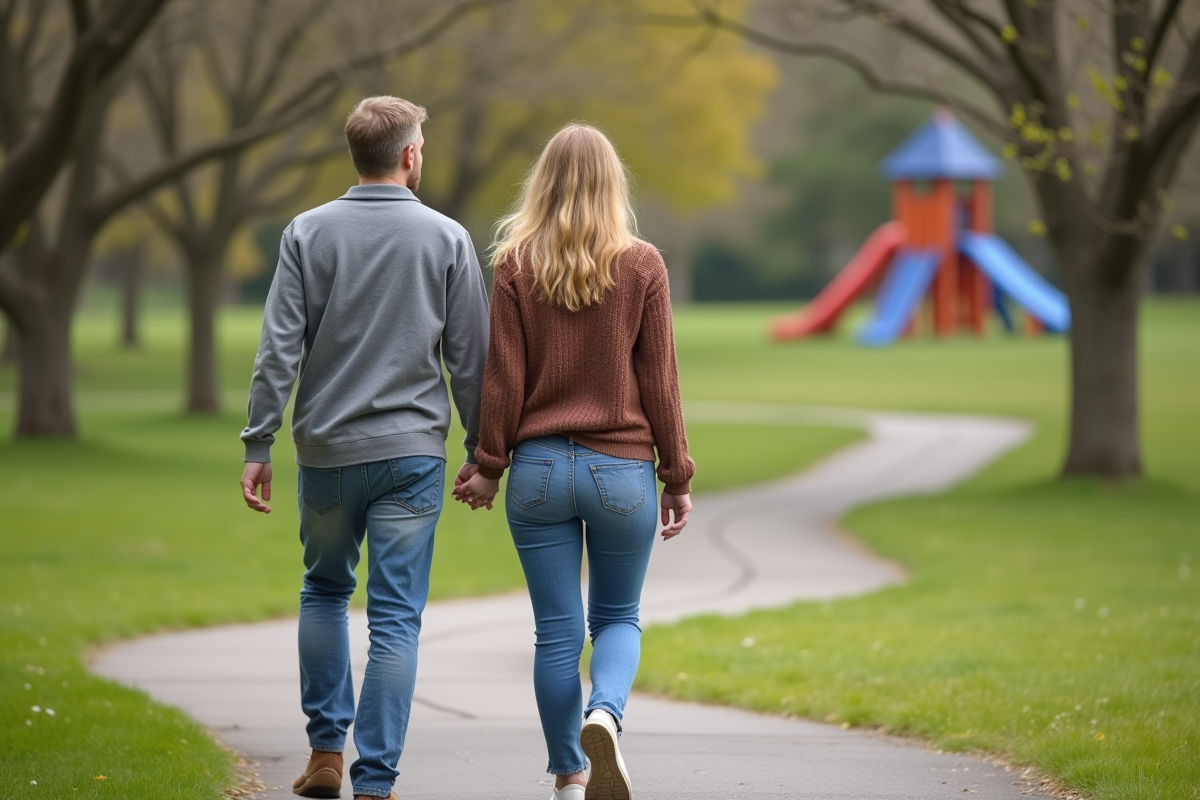 Mère et adolescent se promenant dans un parc paisible