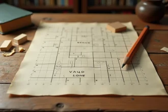 Grille de mots fléchés avec des cantons suisses écrits à la main au crayon sur papier crème