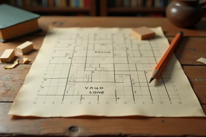 Grille de mots fléchés avec des cantons suisses écrits à la main au crayon sur papier crème