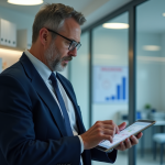 Médecin spécialiste en santé au travail utilisant une tablette