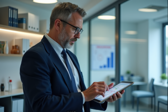Médecin spécialiste en santé au travail utilisant une tablette
